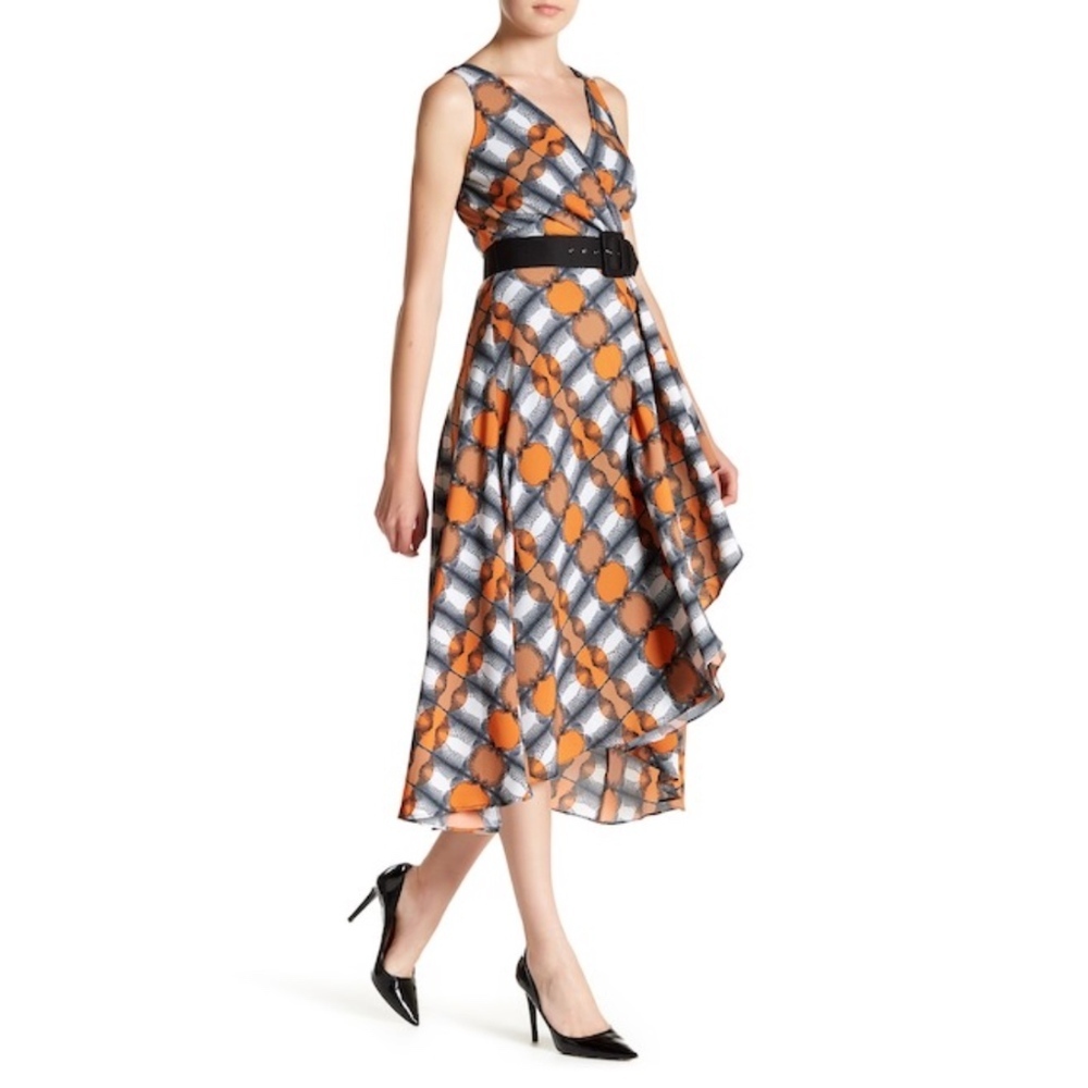Eva Franco Anthropologie Camille Plunge Neck Faux Wrap Dress